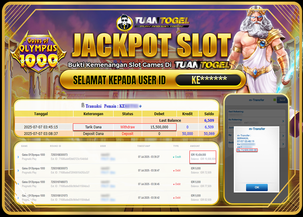 TUANTOGEL JACKPOT SLOT GATES OF OLYMPUS 1000 Rp15.500.000